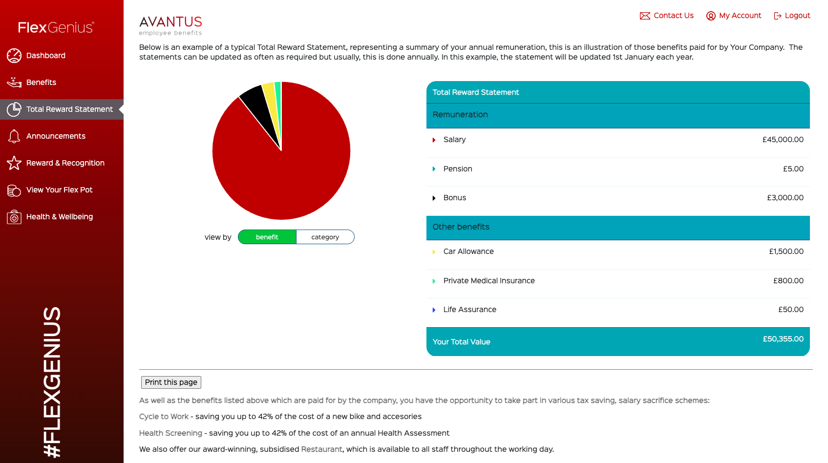 Total reward statement section on the platform Total reward statement section on the platform