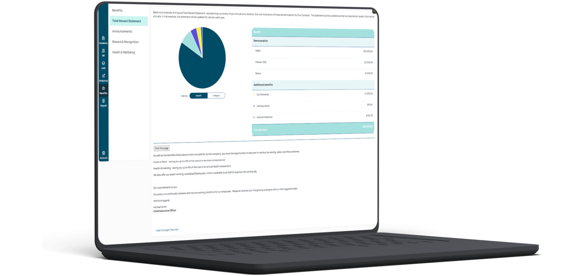 Laptop showing a FlexGenius total rewards statement